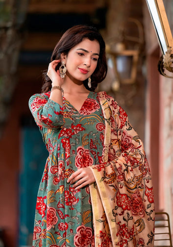 Floral print Cotton Kurti set