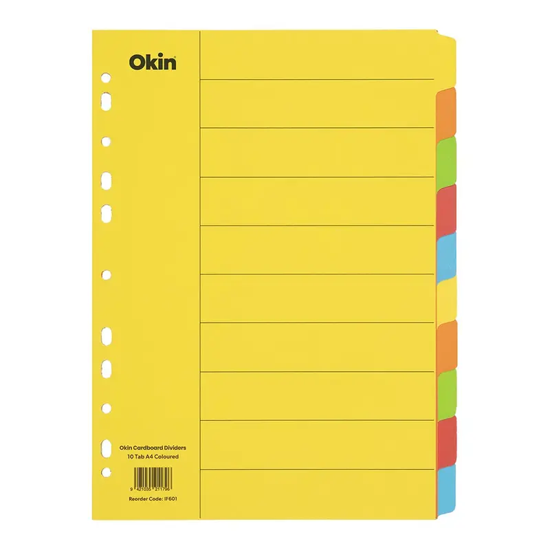 10-Tab Colored Cardboard Index Dividers By Okin 1