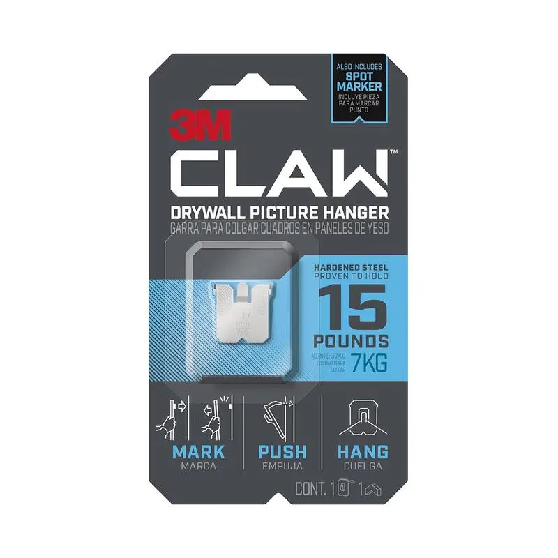 3M Claw™ Heavy-Duty Drywall Hanger – 7 Kg Capacity, Silver Finish (Model 11219) 1