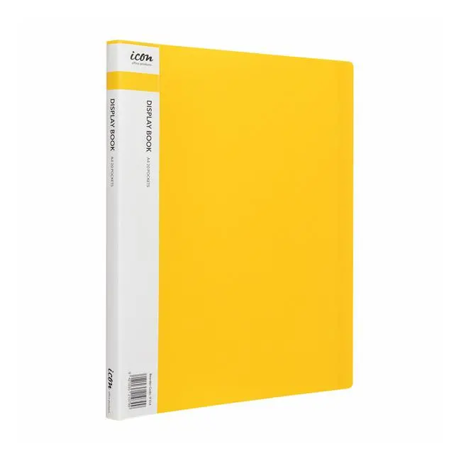 A4 Insert-Spine Display Book – 20-Pocket Yellow By Icon 1