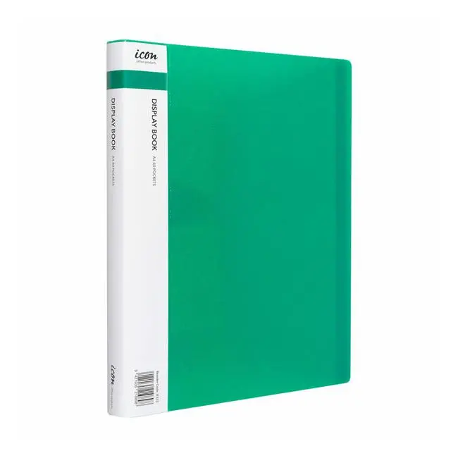 A4 Insert-Spine Display Book – 40-Pocket Green By Icon 1
