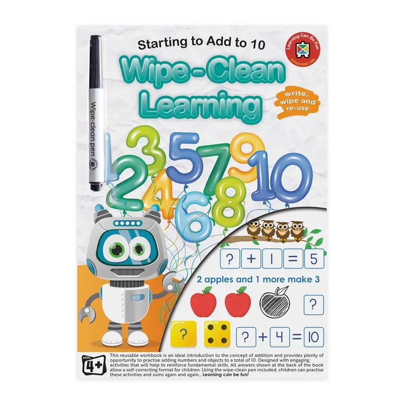 Acme Wipe-Clean Early Learning Book – 'Add To 10' Activity Kit With Dry-Erase Marker (555981) 1