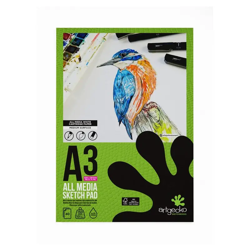 Artgecko A3 Pro Sketchpad – 40 Sheets, Heavyweight 150 Gsm White Paper 1
