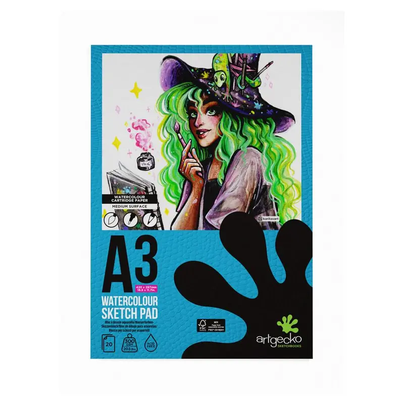 Artgecko A3 Pro Watercolour Sketchpad – 300 Gsm, 20 Sheets, Archival Quality 1