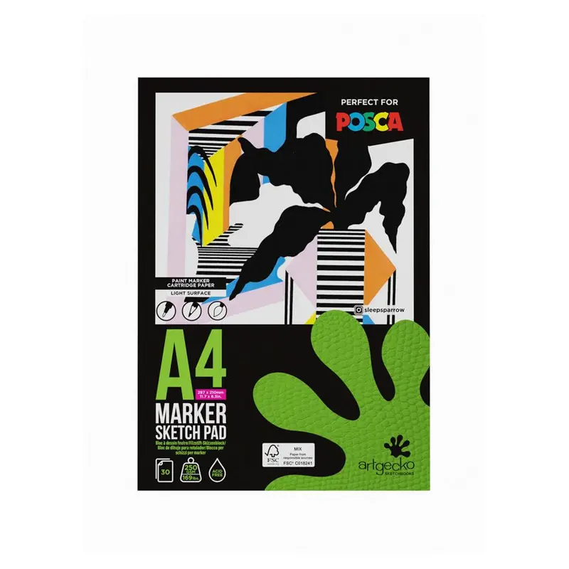 Artgecko A4 Pro Marker Sketchpad – 30 Sheets, 250Gsm Heavyweight Paper (Gec009) 1