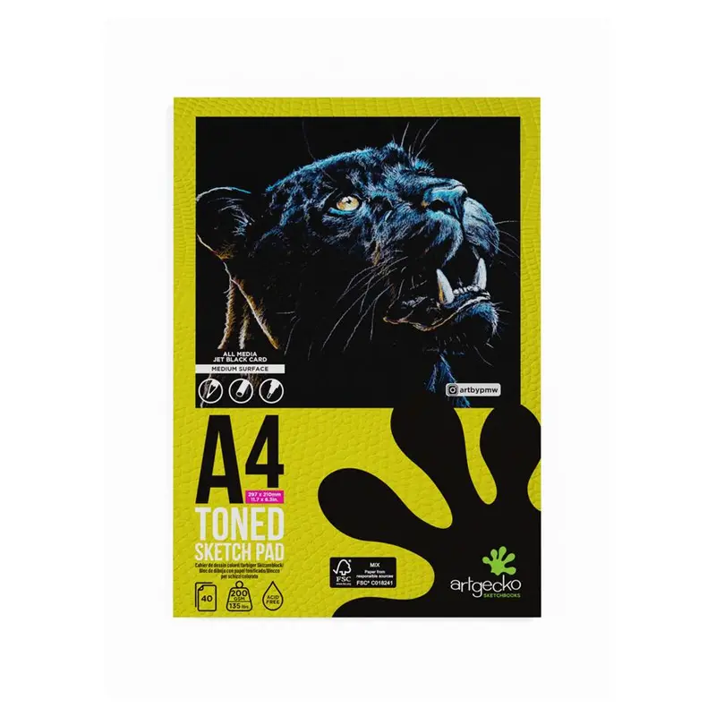 Artgecko A4 Toned Sketchbook – 40-Page Black Paper Pad, 200 Gsm 1