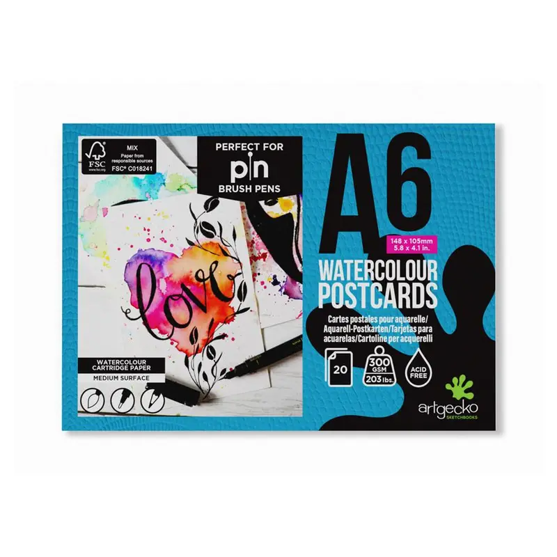 Artgecko Pro A6 Watercolor Postcard Pad – 20 Sheets, 300Gsm 1