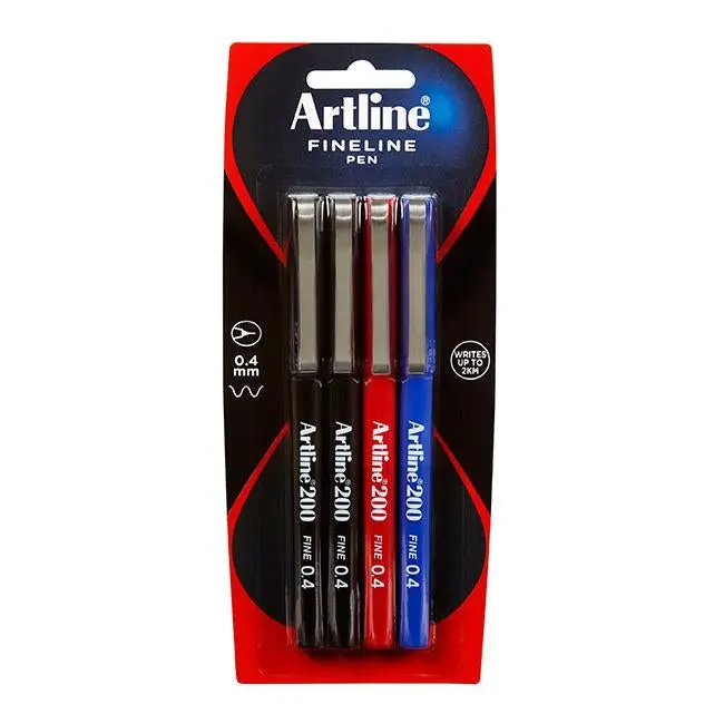 Artline 200 Fine Liner Pens – 0.4Mm Tip, Assorted Colors (4-Pack) 1
