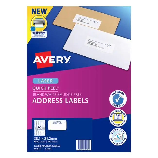 Avery Compact White Laser Labels – 38.1 × 21.2 Mm, 100 Sheets 1