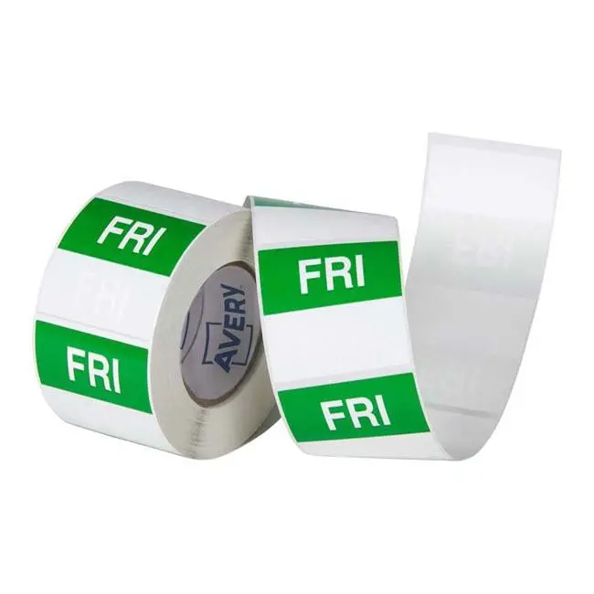 Avery Friday Square Day Labels – 500-Roll Pack, 40 × 40 Mm, Green & White 1