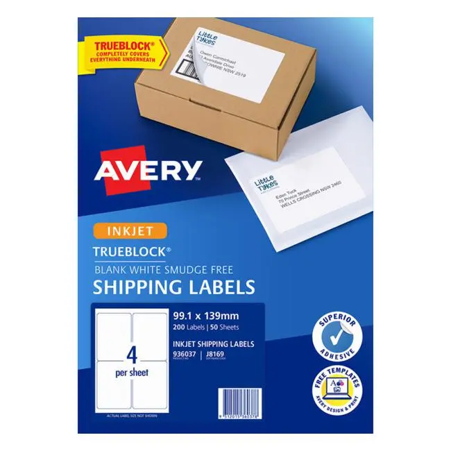Avery J8169-50 Inkjet-Ready Label Sheets – 50-Pack 1