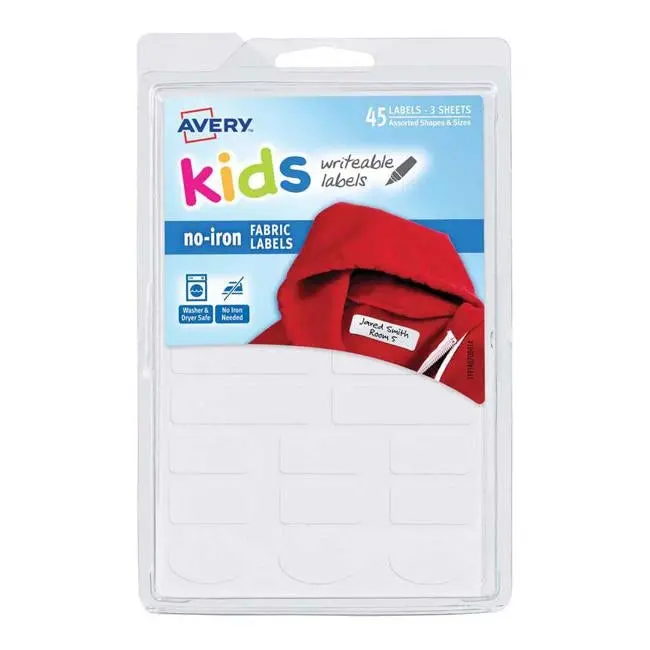 Avery Kids No-Iron Fabric Labels – 3 Sheets, 15 Assorted Shapes & Sizes 1