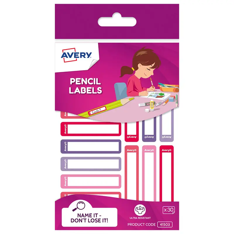 Avery Kids Pencil Labels – 30-Piece Pink & Purple Set (231492) 1