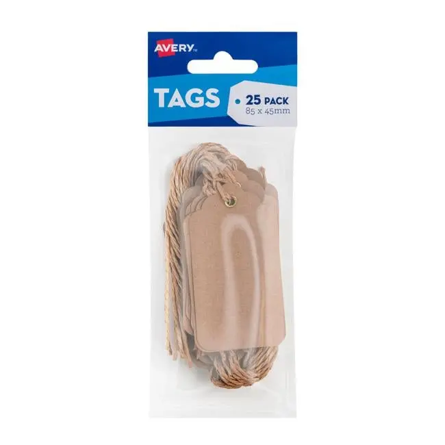 Avery Kraft Brown Scallop-Shaped Hang Tags – 85 × 45 Mm With String, 25-Pack 1