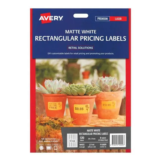 Avery L7144 Mini Rectangular Labels – 8 Sheets, 65 Per Sheet, 38 × 21 Mm 1