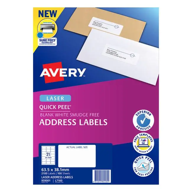 Avery L7160-100 Pop-Up Quick-Peel Labels – 100-Sheet Pack (63.5 × 38.1 Mm) 1