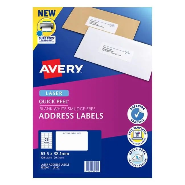 Avery L7160-20 Laser-Printable Label Sheets – 20-Pack 1