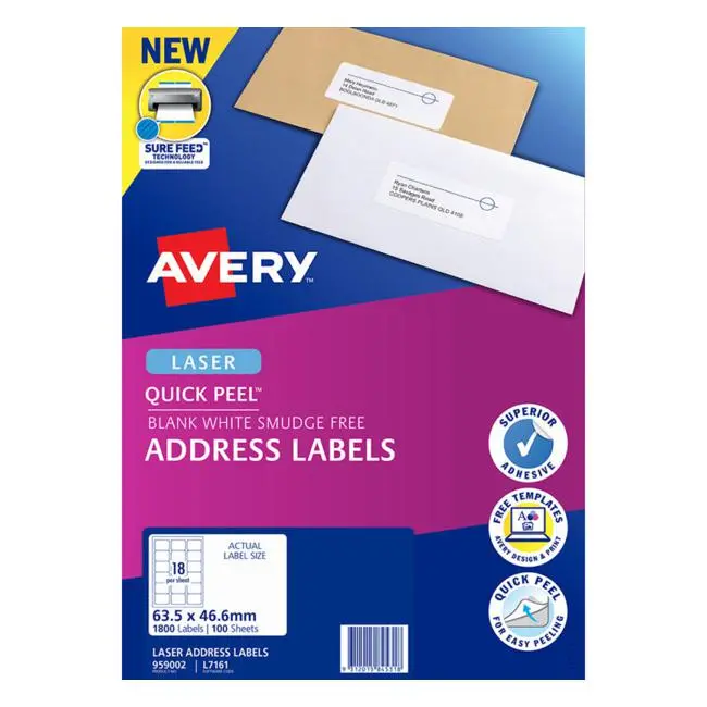 Avery L7161-100 Laser-Safe Label Sheets – 100-Pack 1