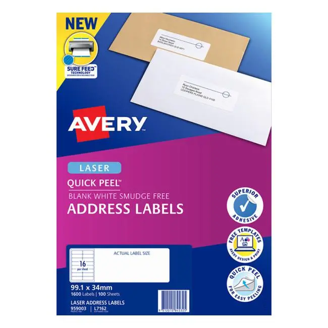 Avery L7162-100 Pop-Up Quick-Peel Adhesive Labels – 100-Sheet Pack (99.1 × 33.9 Mm) 1