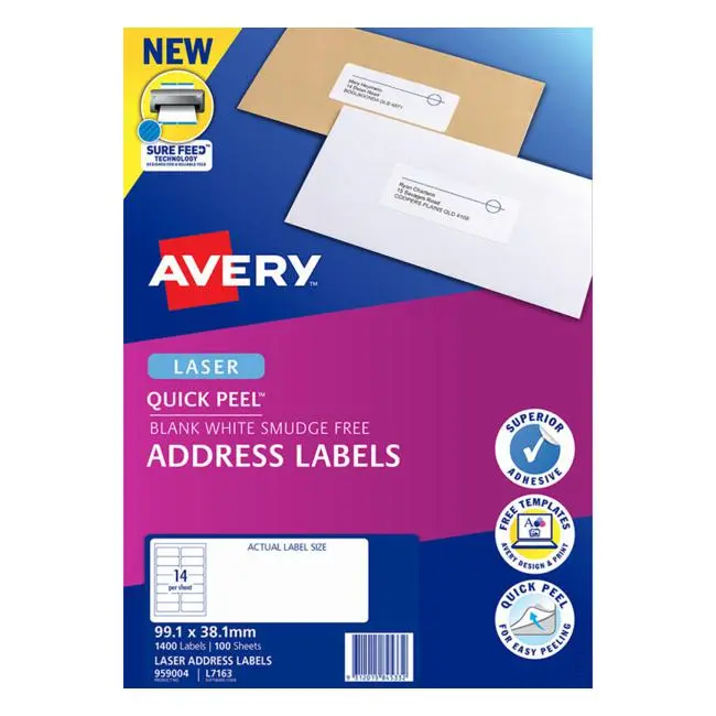 Avery L7163-100 Pop-Up Quick-Peel Labels – 100-Sheet Pack (99.1 × 38.1 Mm) 1