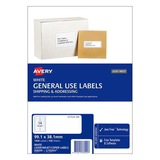 Avery L7163 General-Purpose A4 Labels – 100-Sheet Pack (14 Labels Per Sheet) 1