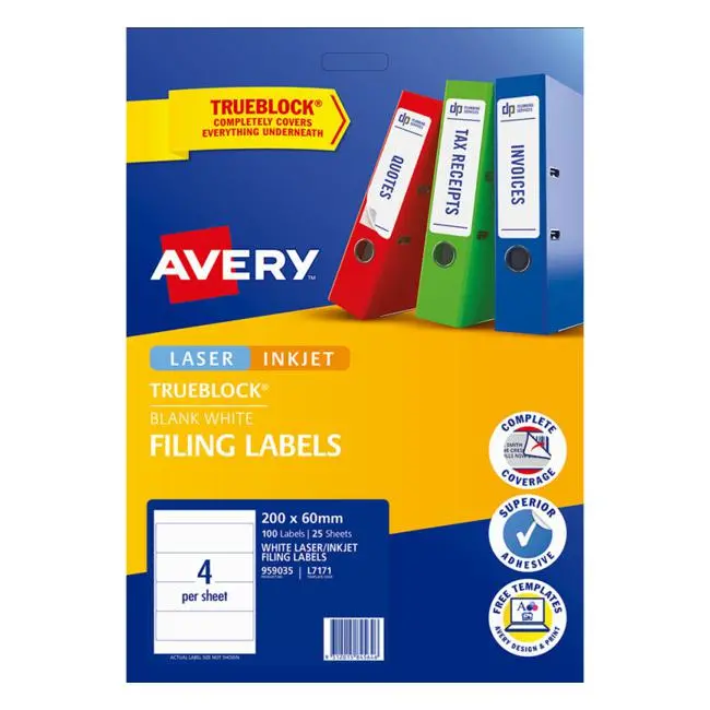 Avery L7171 Lever-Arch File Label Sheets – 25-Pack 1
