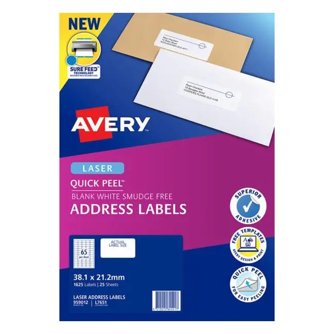 Avery L7651 Standard White Laser Labels – 25 Sheets 1
