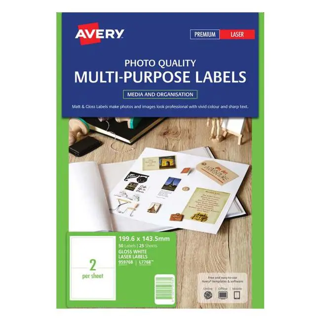 Avery Large Colored Laser Labels – 200 × 144 Mm, 25 Sheets Per Pack 1