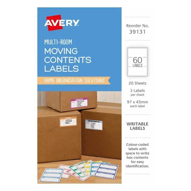 Avery Moving & Relocation Labels – Assorted Colors, 97 × 45 Mm, 3 Per Sheet, 20 Sheets 1