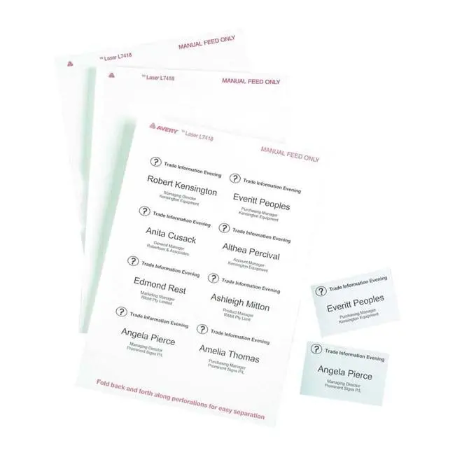 Avery Pre-Cut Name Badge Labels – 86.5 × 55.5 Mm, 25-Sheet Pack 1
