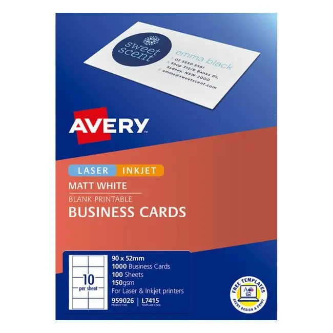 Avery Premium Business Cards – Compatible With Inkjet & Laser Printers, 100 Sheets 1