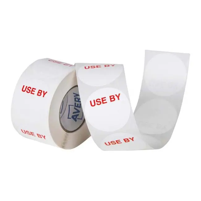 Avery Round Use-By Labels – 40Mm White With Red Accent, 500 Per Roll 1