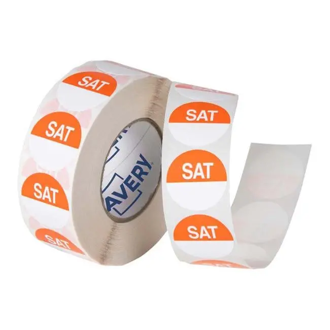 Avery Saturday Round Day Labels – 1000-Roll Pack, 24 Mm Diameter, Orange & White 1