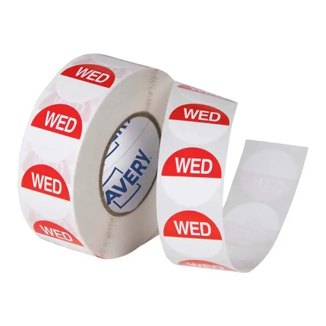 Avery Wednesday Round Day Labels – 1000-Roll Pack, 24 Mm Diameter, Red & White 1