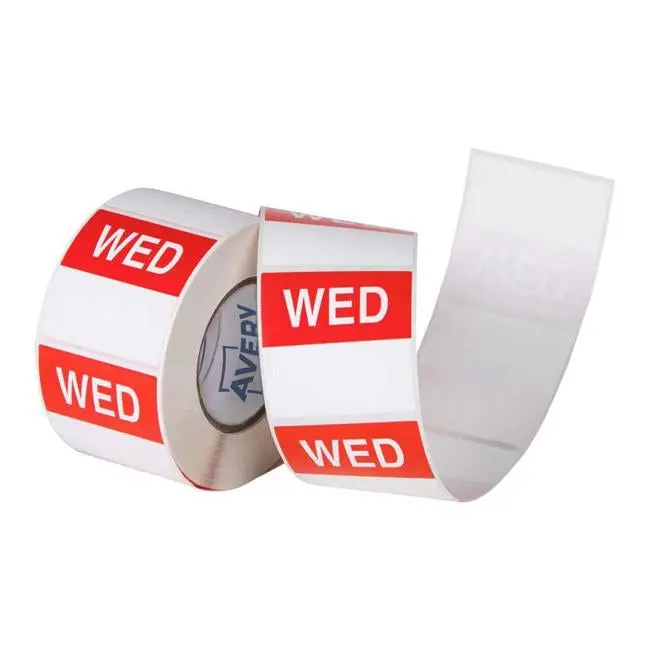 Avery Wednesday Square Day Labels – 500-Roll Pack, 40 × 40 Mm, Red & White 1