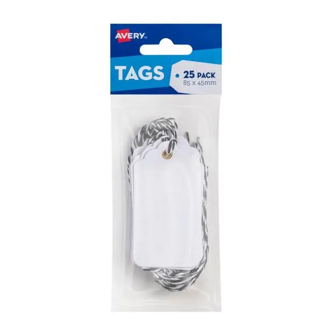 Avery White Scallop Edge Tags – 25-Pack, 85 × 45 Mm With String 1