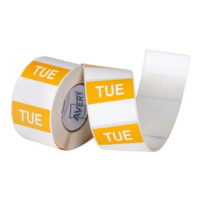 Avery Yellow And White Square Day Label Roll – 40Mm × 40Mm, 500 Labels (Tuesday Design) 1