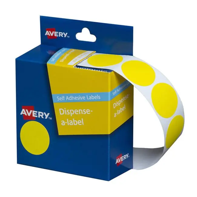 Avery Yellow Round Label Dispenser – 24 Mm, 500-Count Pack 1