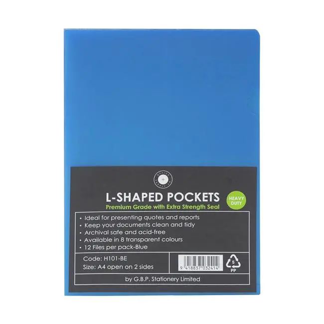 Blue L-Shaped A4 Pockets – Pack Of 12 By Okin 1