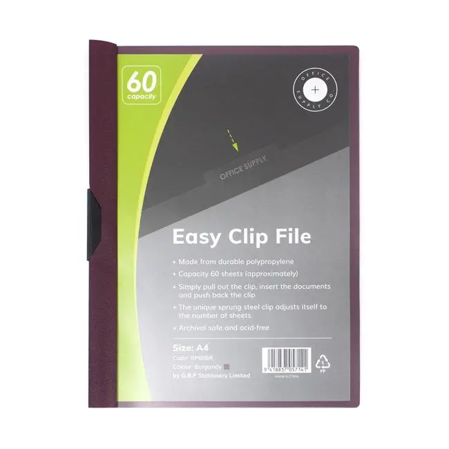 Burgundy Clip Easy File For A4 (60-Sheet Capacity) By Osc 1