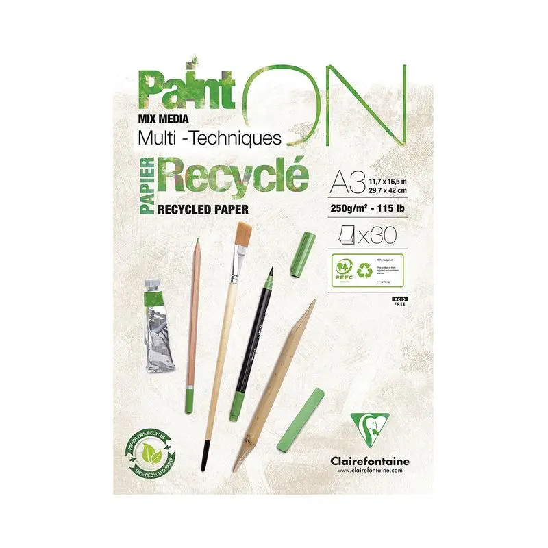 Clairefontaine A3 Painton Recycled Paper Pad – 250Gsm, 30 Sheets 1