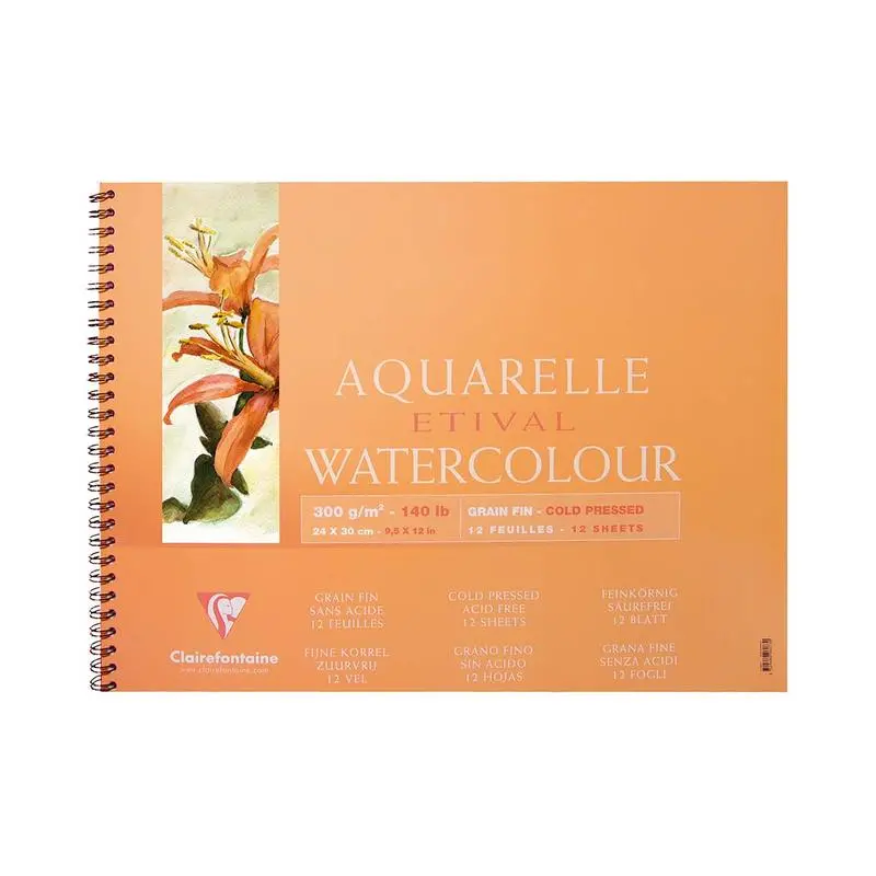 Clairefontaine Cold Press Wirebound Pad – 24 × 30 Cm, 300 Gsm, 12 Sheets 1