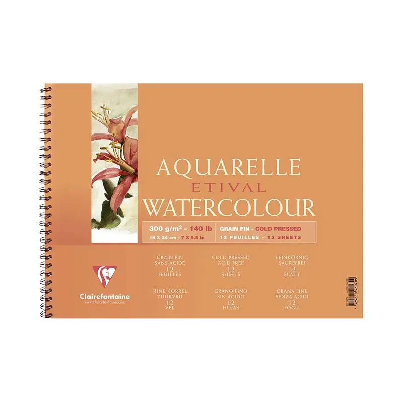Clairefontaine Cold-Pressed Watercolor Pad – 300 Gsm, Wirebound, 18 × 24 Cm (C96070C) 1