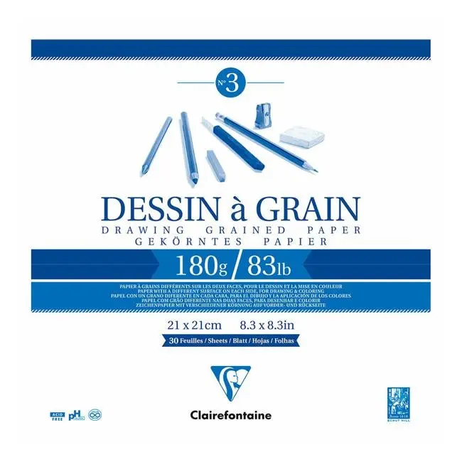 Clairefontaine Drawing Pad – 21 × 21 Cm, 180 Gsm, 30 Sheets, Grain Texture 1