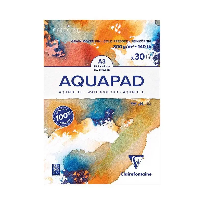 Clairefontaine Goldline Aquapad – A3 Size, 300Gsm, 30 Sheets (C975722C) 1