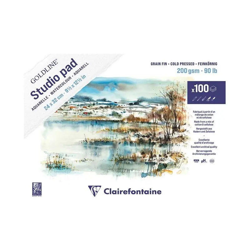 Clairefontaine Goldline Watercolour Pad – 24 × 32 Cm, 100-Sheet Cold-Pressed Block 1