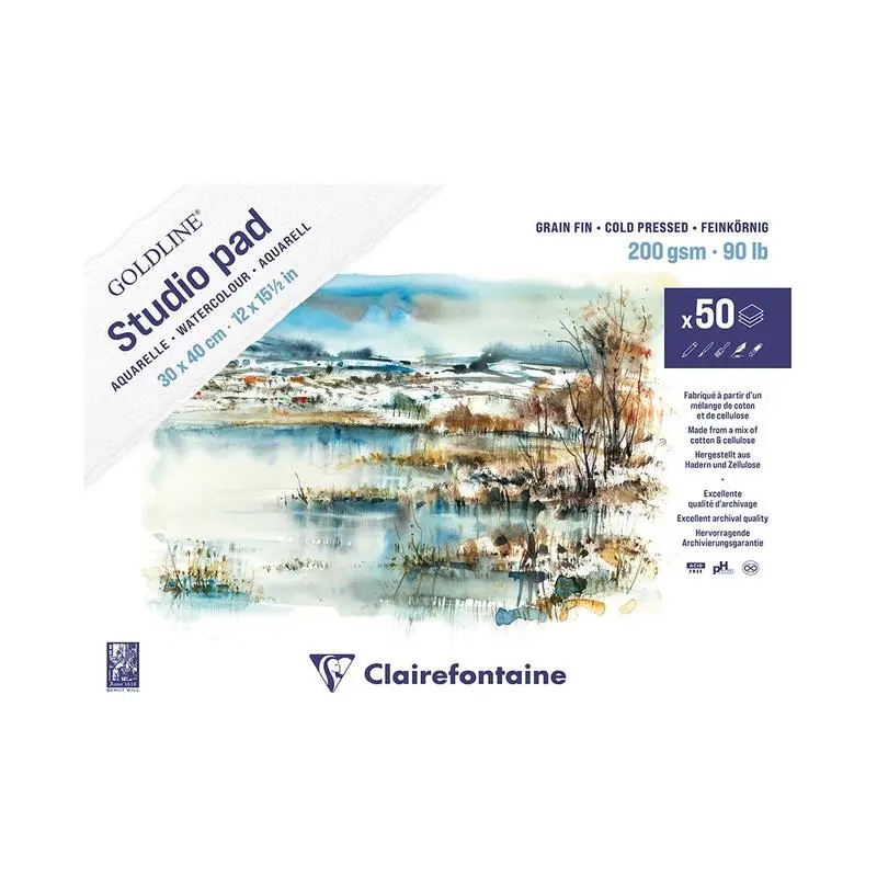 Clairefontaine Goldline Watercolour Pad – 30 × 40 Cm, 200Gsm Cold-Pressed, 50 Sheets 1