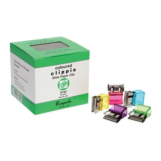 Clippie Large Colorful Slide Paper Clips – 50-Piece Box 1