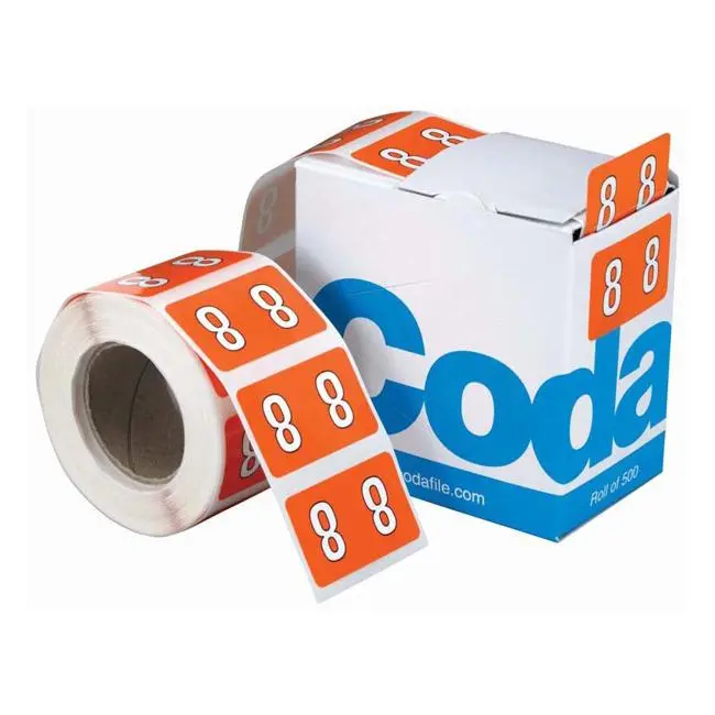 Codafile Numeric Label Roll: '8' – 25Mm Height, 500 Labels 1