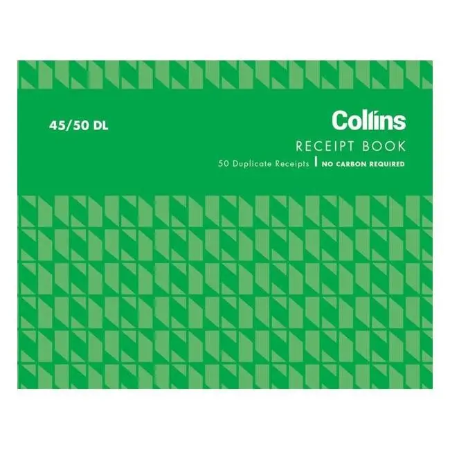 Collins Duplicate Cash Receipt Book – 45/50 Double-Layer, Carbonless Design 1